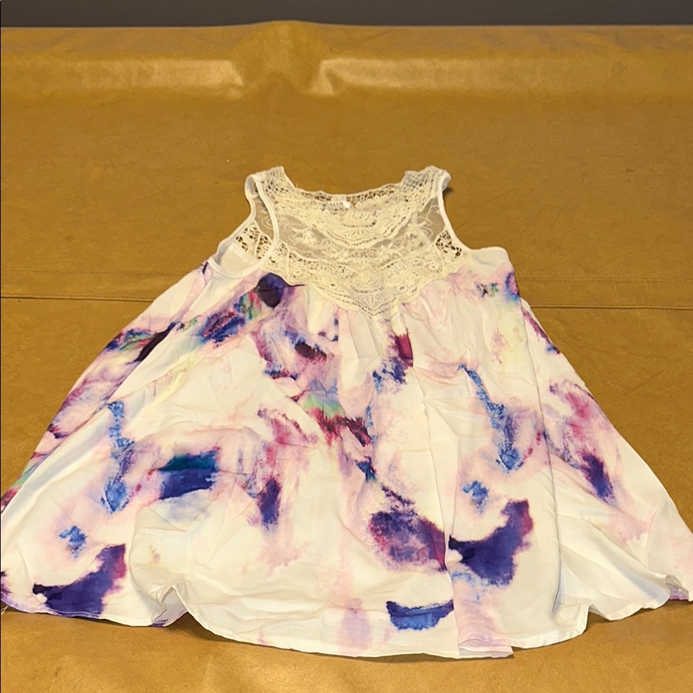 White and Purple Sleeveless Dress with Lace Bodice